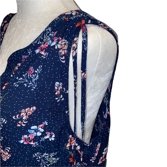 Sanctuary Sleeveless Navy Polka Dot and Floral Print Blouse M - Picture 3 of 15